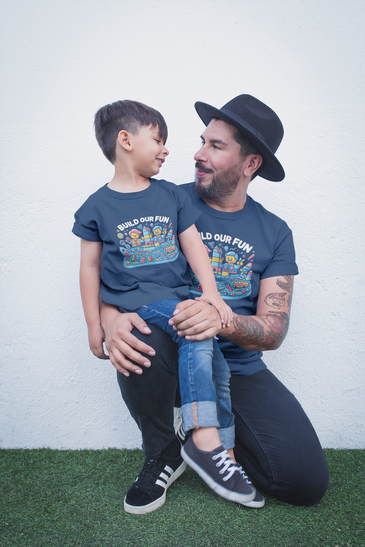 Unisex Navy Blue Cotton Graphic Tees for Dad & Kids - Build Our Fun