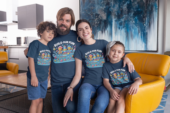 Unisex Navy Blue Cotton Graphic Tees for Family Matching - Build Our Fun