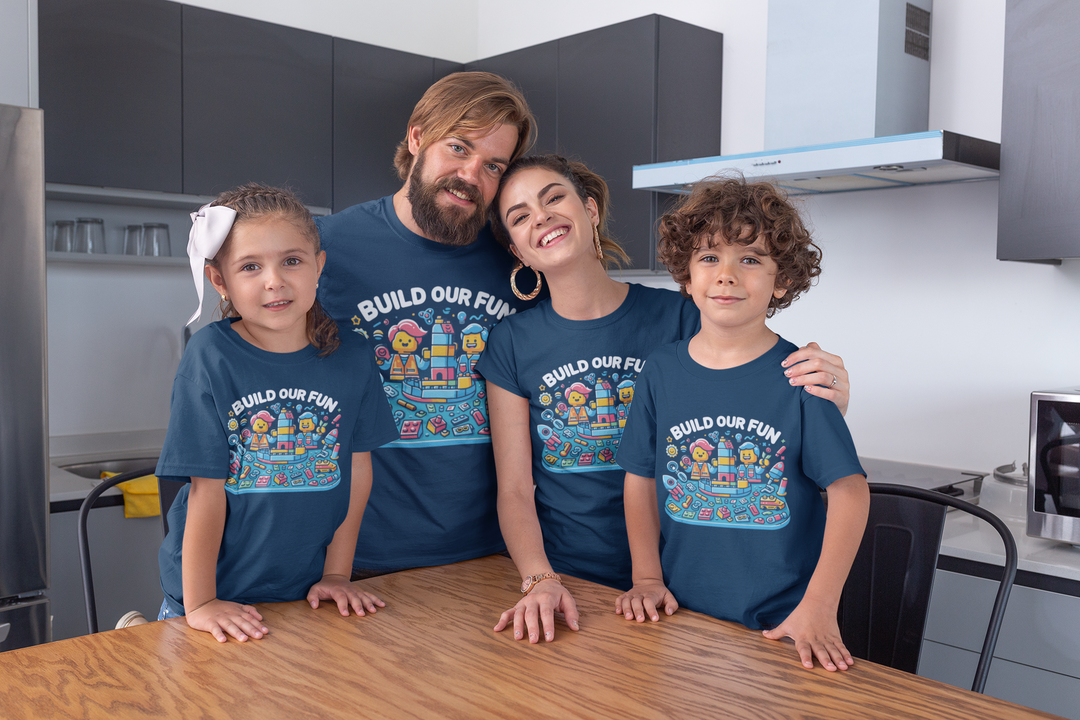 Unisex Navy Blue Cotton Graphic Tees for Family Matching - Build Our Fun