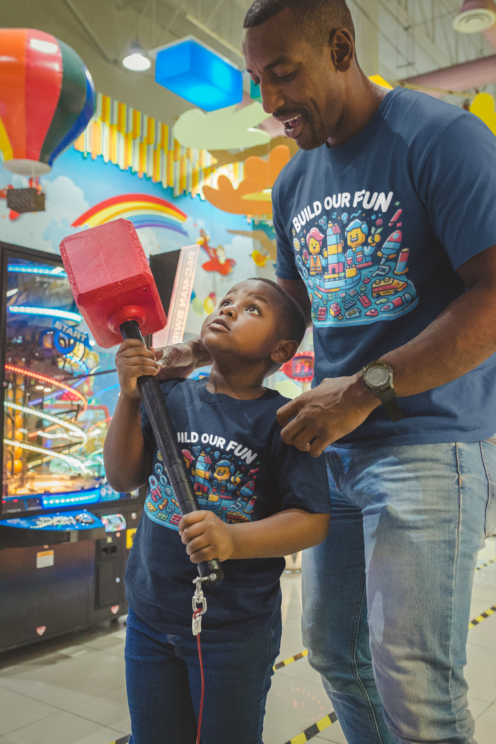 Unisex Navy Blue Cotton Graphic Tees for Dad & Kids - Build Our Fun