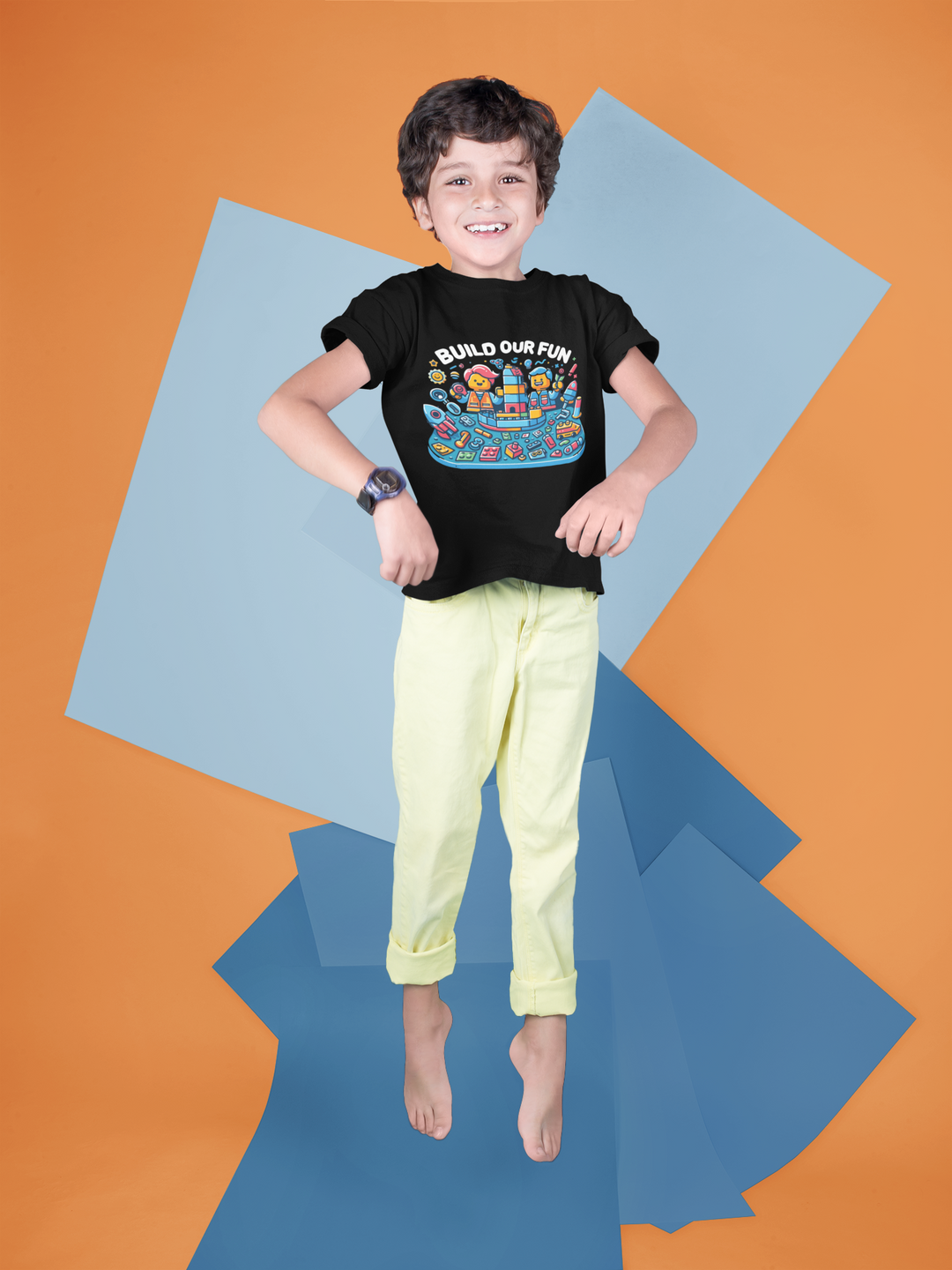 Unisex Black Cotton Graphic Tees for Kids -  Build Our Fun