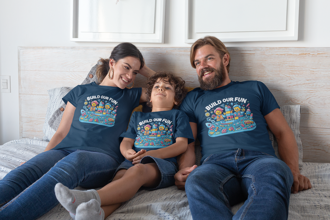 Unisex Navy Blue Cotton Graphic Tees for Family Matching - Build Our Fun