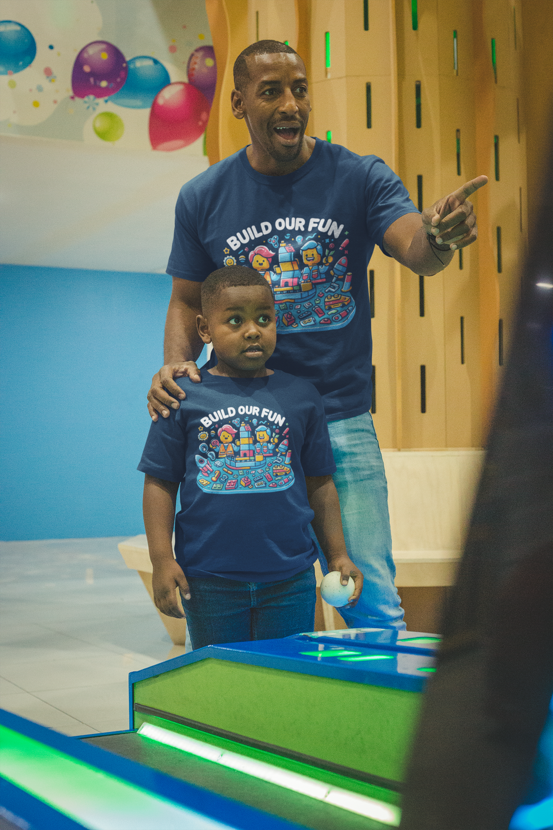 Unisex Navy Blue Cotton Graphic Tees for Dad & Kids - Build Our Fun