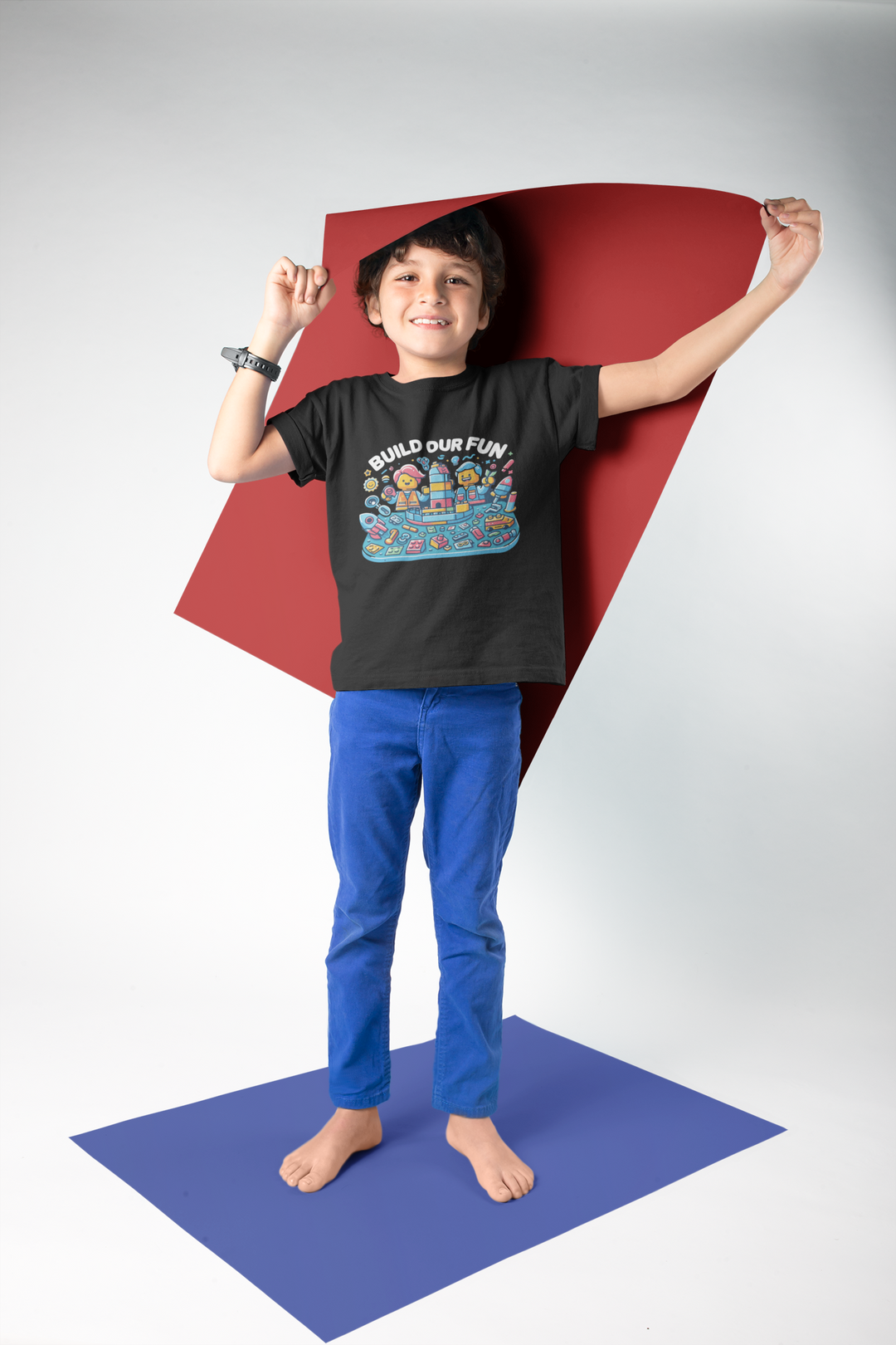 Unisex Black Cotton Graphic Tees for Kids -  Build Our Fun