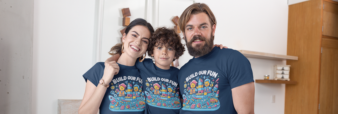 Unisex Navy Blue Cotton Graphic Tees for Family Matching - Build Our Fun