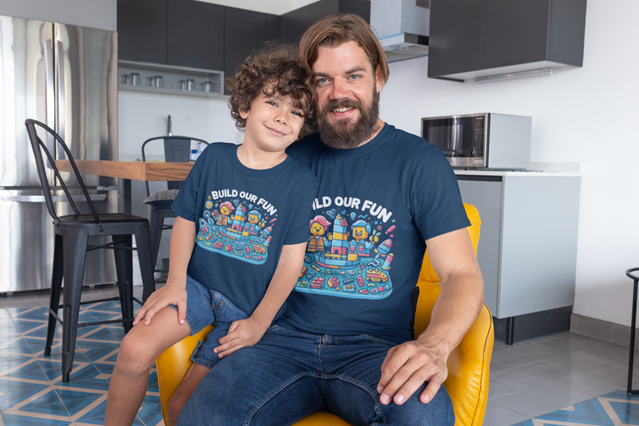 Unisex Navy Blue Cotton Graphic Tees for Dad & Kids - Build Our Fun