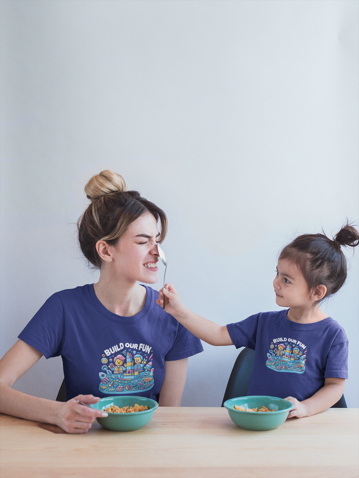 Unisex Navy Blue Cotton Graphic Tees for Kids - Build Our Fun