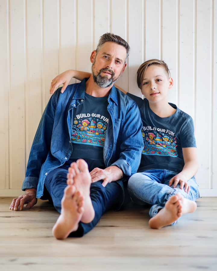 Unisex Navy Blue Cotton Graphic Tees for Dad & Kids - Build Our Fun