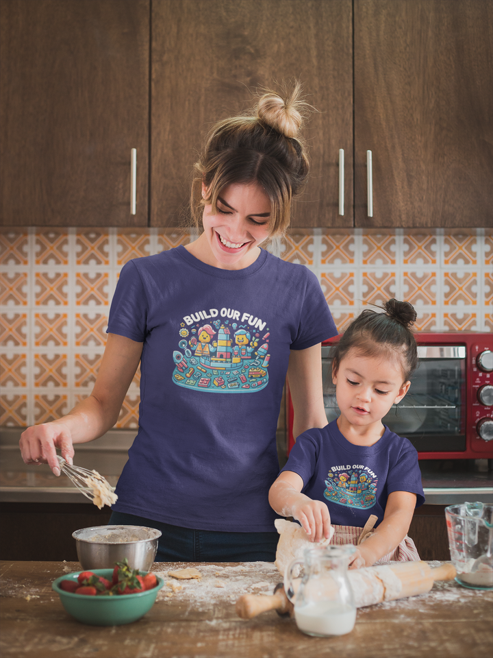 Unisex Navy Blue Cotton Graphic Tees for Kids - Build Our Fun