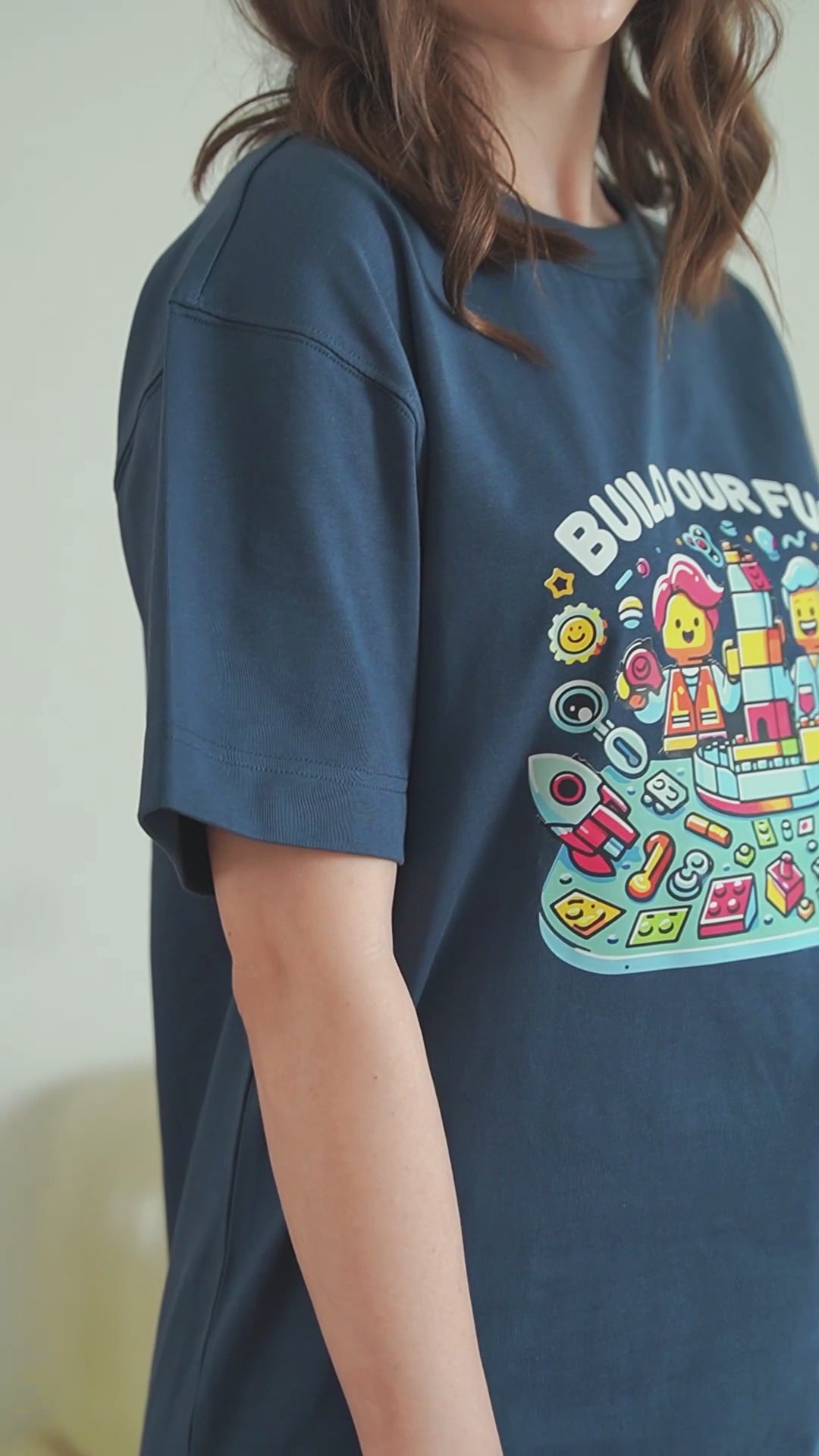 Unisex Navy-Blue Cotton Graphic Tees - Build Our Fun