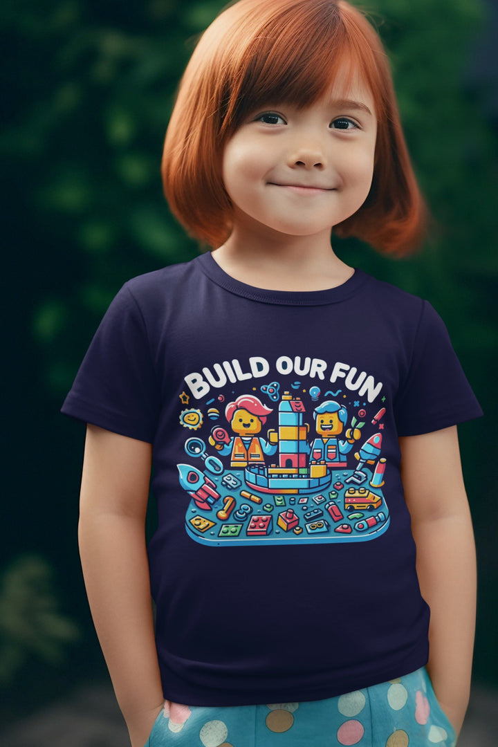 Unisex Navy Blue Cotton Graphic Tees for Kids - Build Our Fun