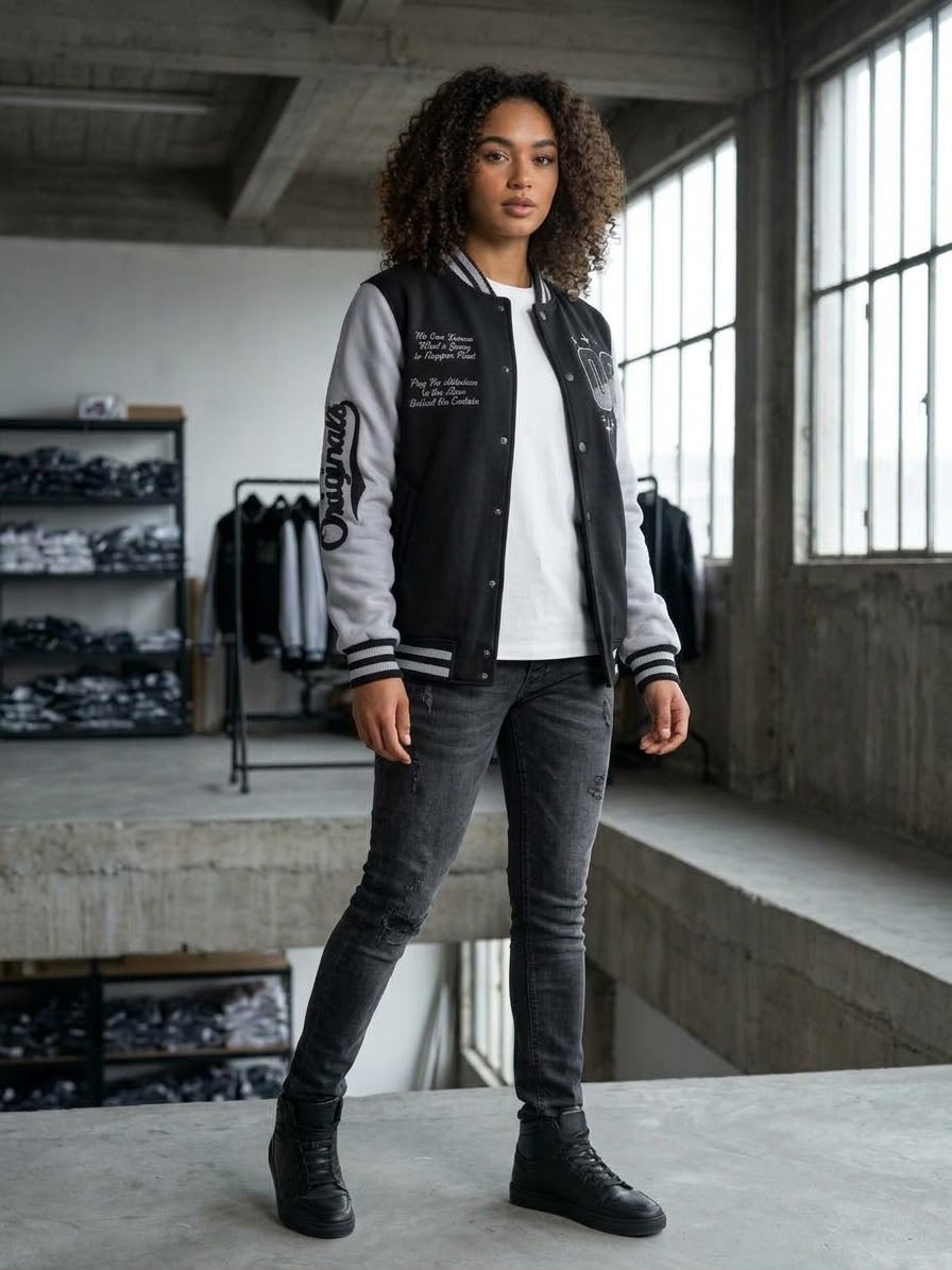004 Originals Nakışlı Oversize Kolej Ceket - Görsel 1