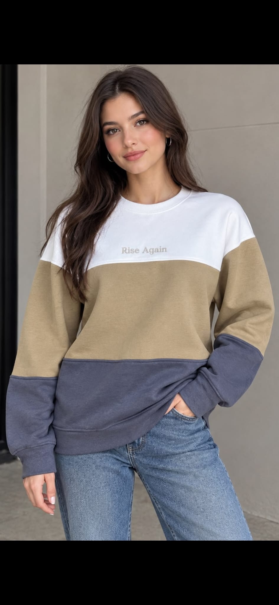 007 Rise Again Nakışlı Üç Renk Bloklu Sweatshirt - Görsel 1